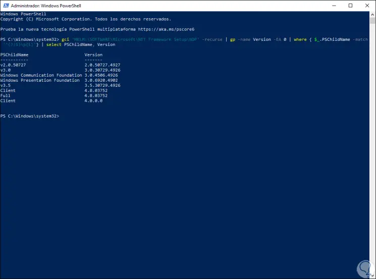 How to view NET Framework version Windows 10