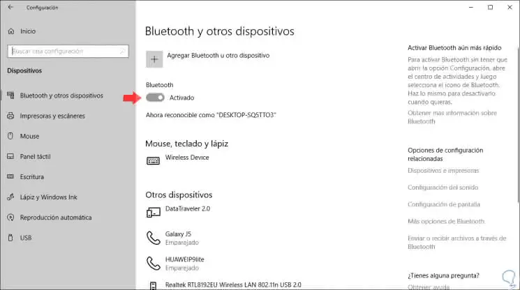 Como activar bluetooth en windows 10