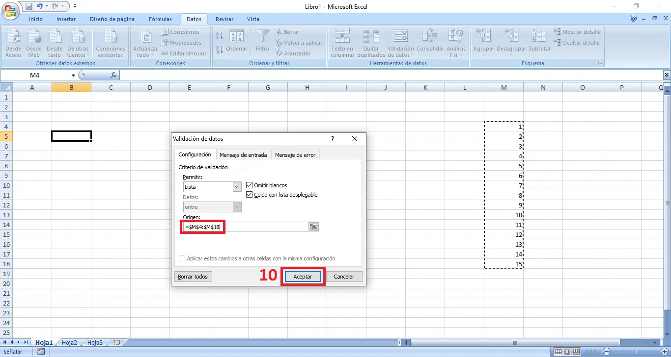 How to create dropdown list of options in excel