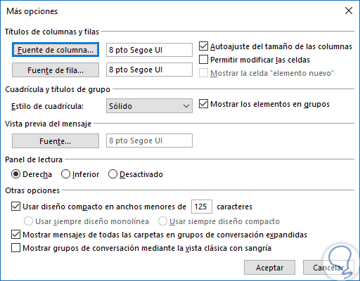How to increase the font size of outlook 2013 mailbox