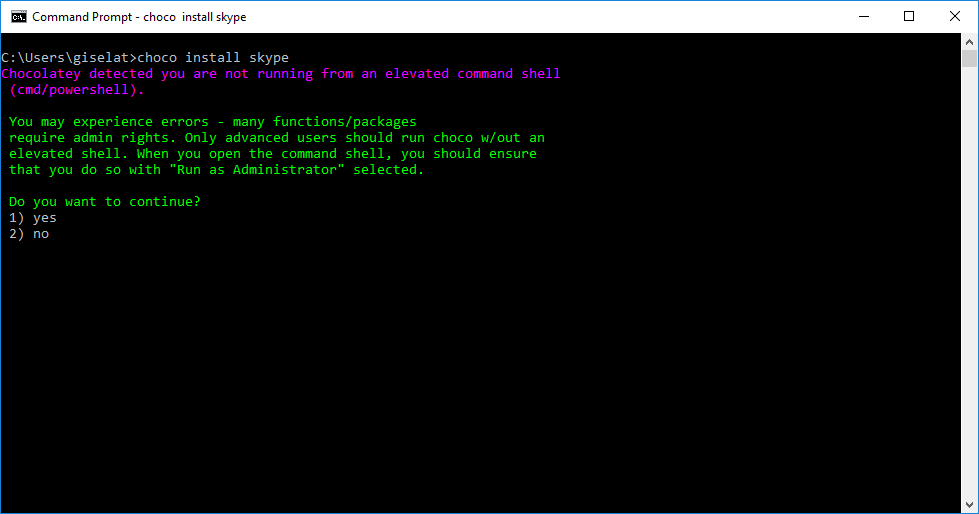 Chocolatey detected you are not running from an elevated command shell
