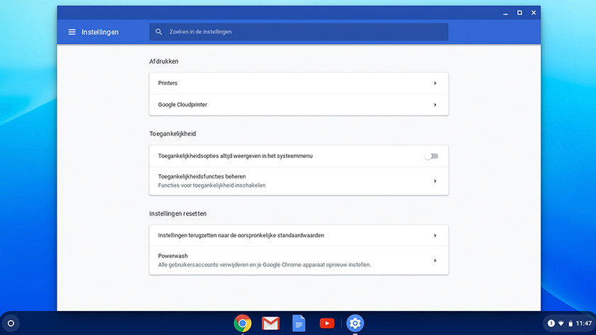 Chromebook printer settings.