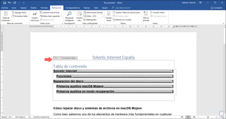 automatically create table of contents in word