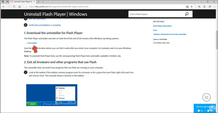 uninstall flash player from windows 10