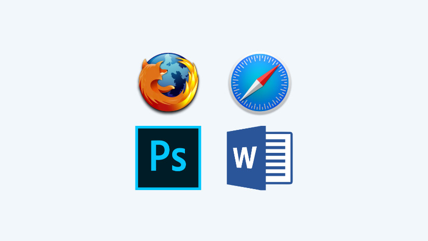 Firefox, Safari, Photoshop and Word icons