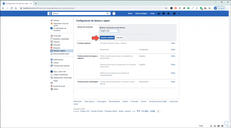 How to change language Facebook PC 2020