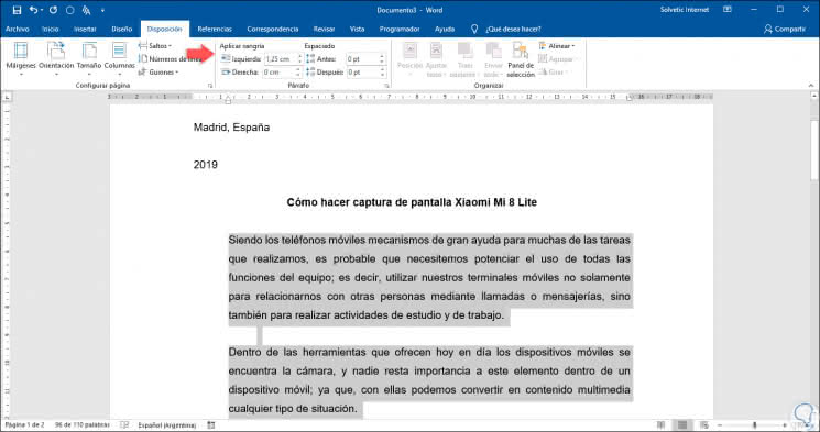 how to add a first line indent in word 2016