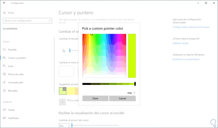 how to change cursor color windows 10