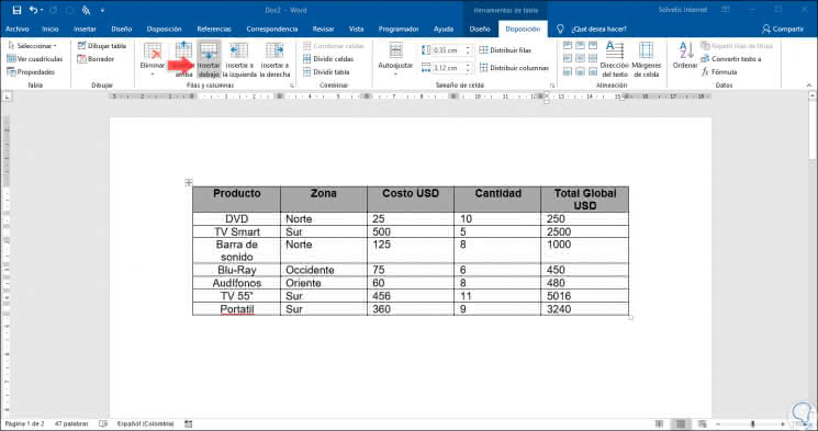 How to add rows and columns in a Word 2019 or Word 2016 table