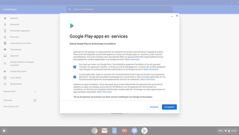 Accept terms and conditions from the Google Play Store on a Chromebook.