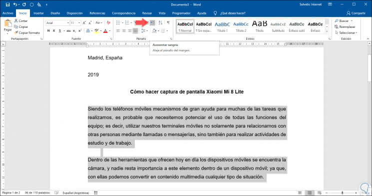 how to apply first line indent in word 2016