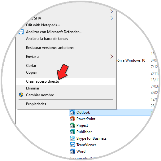 create desktop shortcut for outlook in windows 10